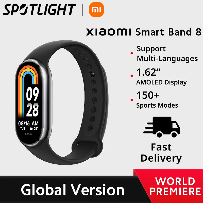 [World Premiere] Global Version Xiaomi Mi Band 8 Blood Oxygen Fitness Traker Waterproof 1.62 AMOLED Screen Smart Band