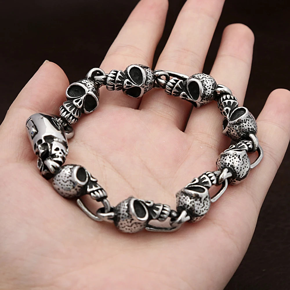 Gothic Cool Stainless Steel Skull Bracelets For Man Punk Hip Hop Fashion Skeleton Bangles Motorcycle Jewelry Gifts Dropshipping