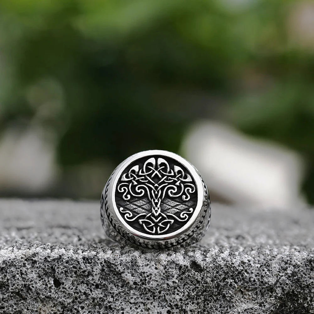 Vintage Viking Tree Of Life Ring For Men Nordic Mythology Stainless Steel Yggdrasils Ring Fashion Amulet Viking Jewelry Gift