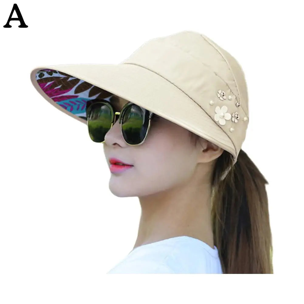 Fashion Womens Ladies Summer Vacation Wide Brim Foldable Sun Hat Anti-UV Beach Visor Caps Casual Hats