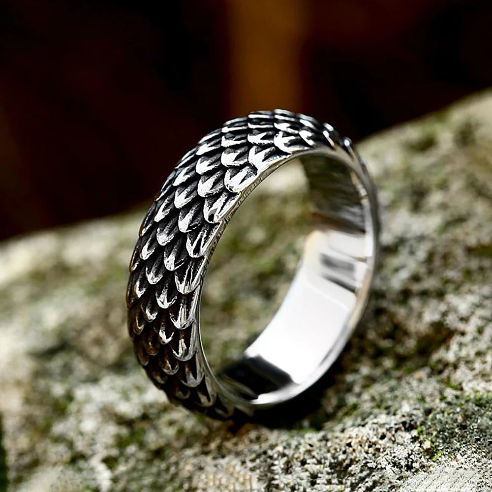 Gothic Vintage Norse Viking Dragon Scales Rings For Men Women Fashion Simple Stainless Steel Amulet Jewelry Gifts Dropshipping