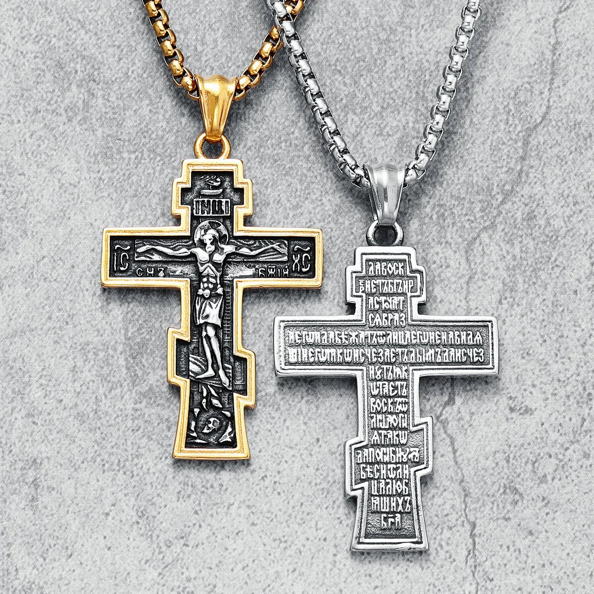 Jesus Cross Necklaces Retro 316L Stainless Steel Men Retro Pendants Chain Religion Rock Belief for Friend Male Jewelry Best Gift