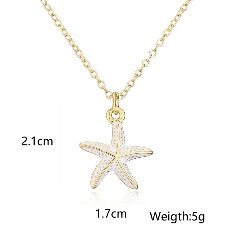 Bohemia Enamel Starfish Pendant Necklaces for Women Copper Gold Plated Clavicle Necklace Fashion Summer Beach Holiday Jewelry