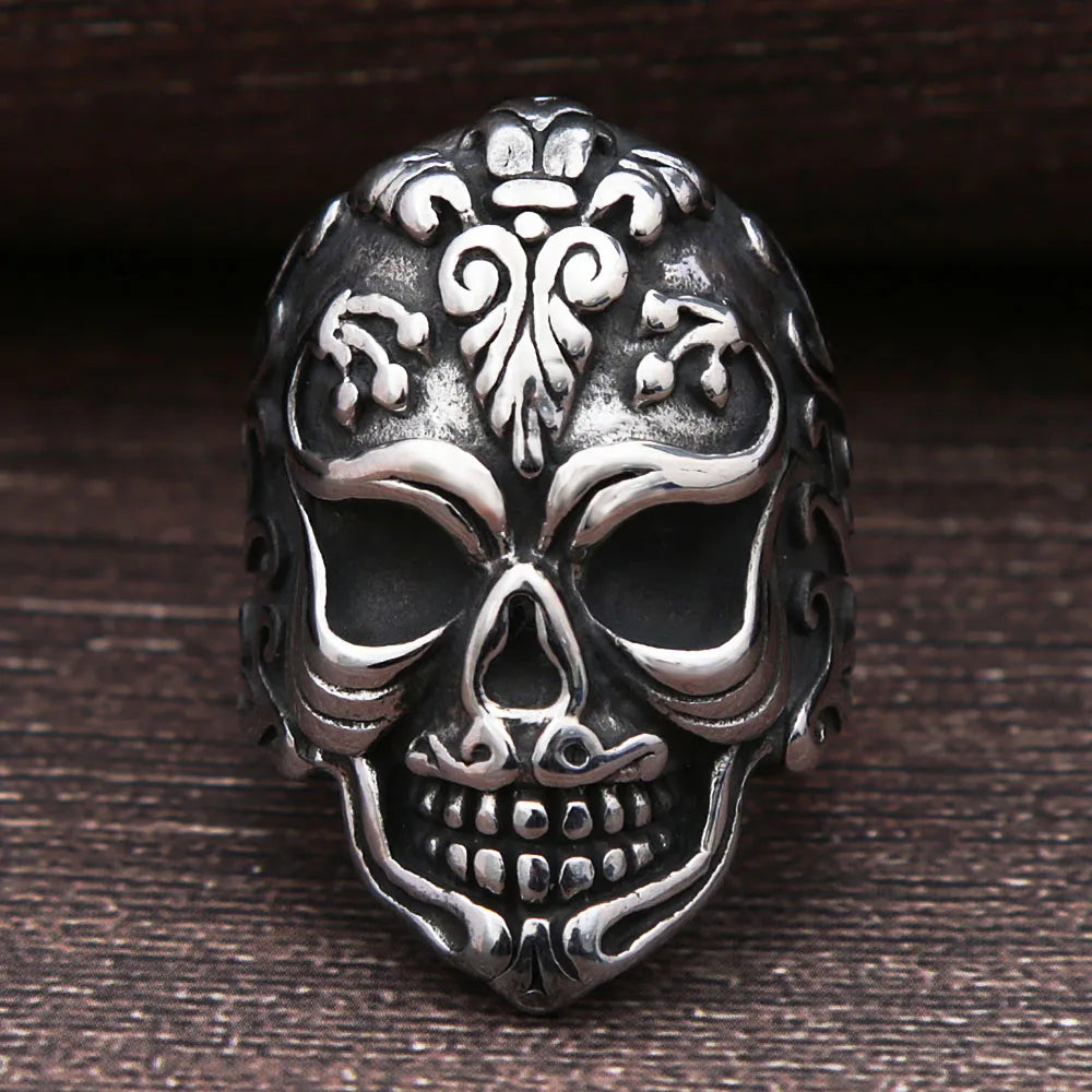 Punk Hip Hop Style Men Skull Rings Stainless Steel Fashion Gothic Skull Pattern Biker Ring Jewelry Gift Dropshipping