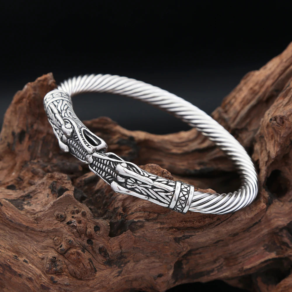 Vintage Nordic Vikings Dragon Bracelets For Men 316L Stainless Steel Open Animal Cuff Bangles Fashion Charm Scandinavian Jewelry