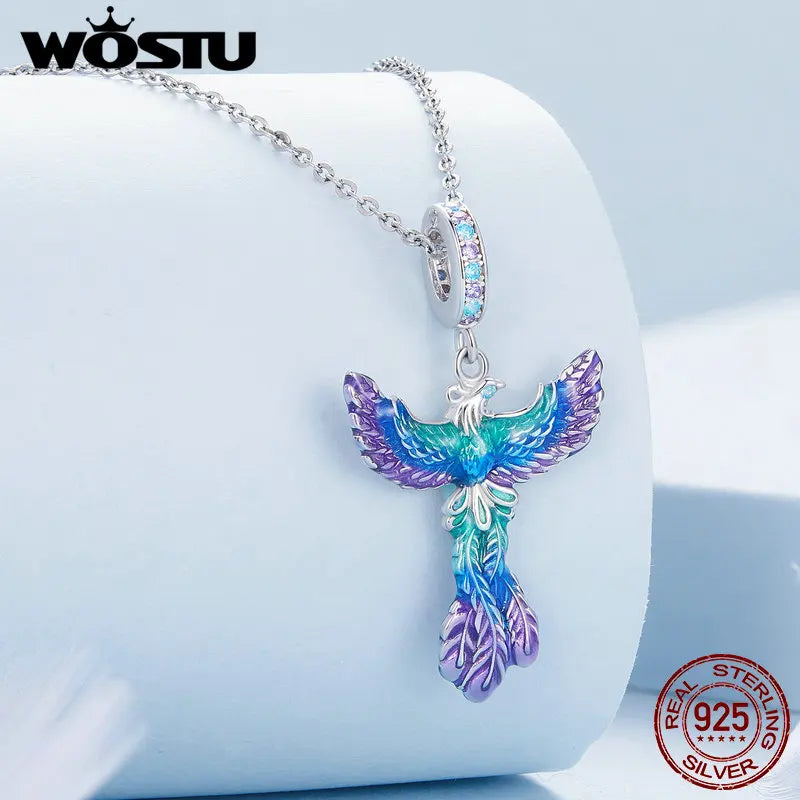 Genuine 925 Sterling Silver Colorful Angel Wing Peacock Charms and Pendants