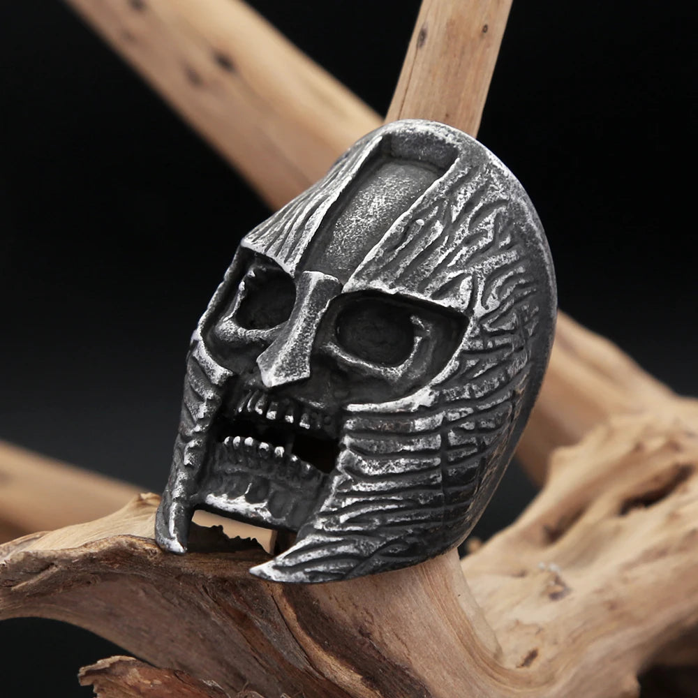 New Gothic Black Helmet Skull Statues Armor Rings For Men Boys Stainless Steel Warrior Skull Ring Biker Jewelry Gifts Wholesale