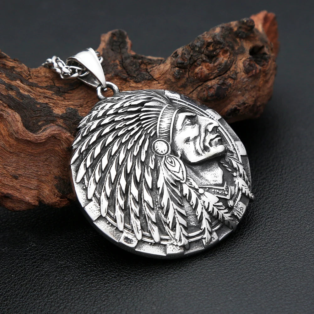 New Vintage Classic Indian Chief Head Pendant For Men Women Stainless Steel Punk Biker Ethnic Style Jewelry Gifts Dropshipping