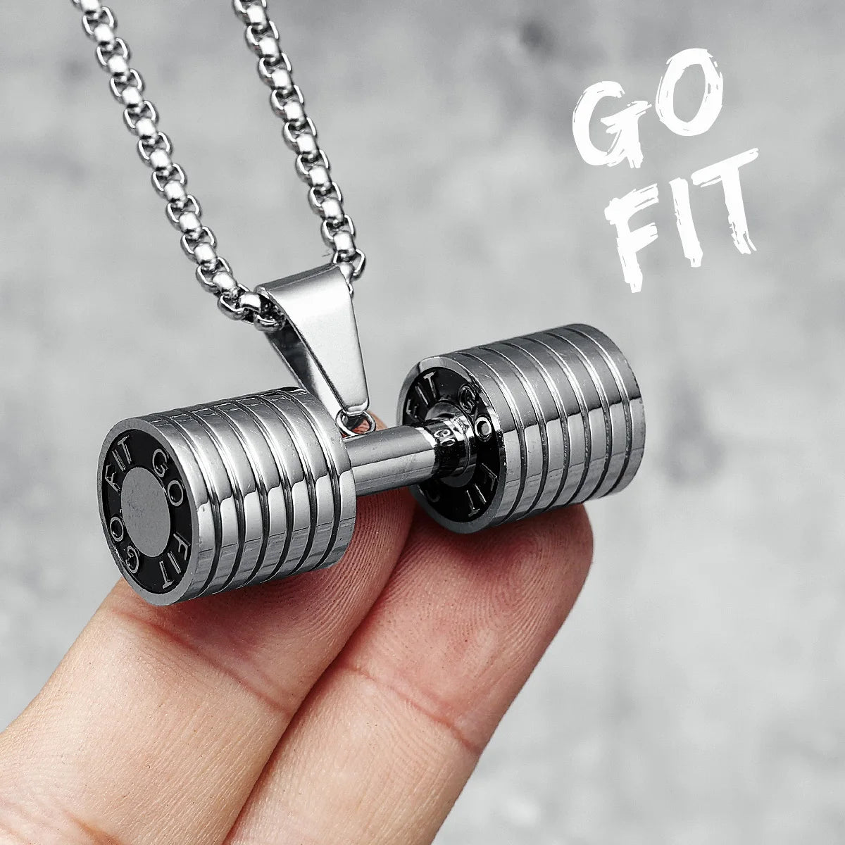 Dumbbell Men Necklaces 316L Stainless Steel Go Fit Pendant Fitness Muscles Bodybuilding Chain Punk Rock for Rider Jewelry Gift