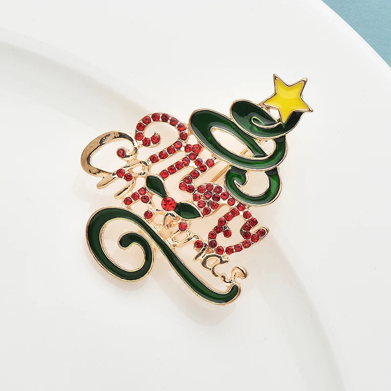 Wuli&baby Classical Christmas Tree Brooches For Women Men Rhinestone Enamel Trees Plants Party Brooch Pins Gifts