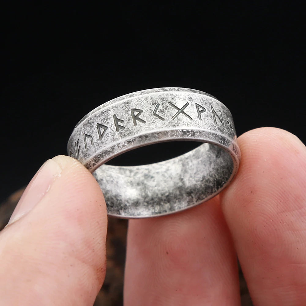 Vintage Simple 316L Stainless Steel Viking Runes Ring For Men Women Nordic Odins Letter Amulet Rings Couple Jewelry Dropshipping