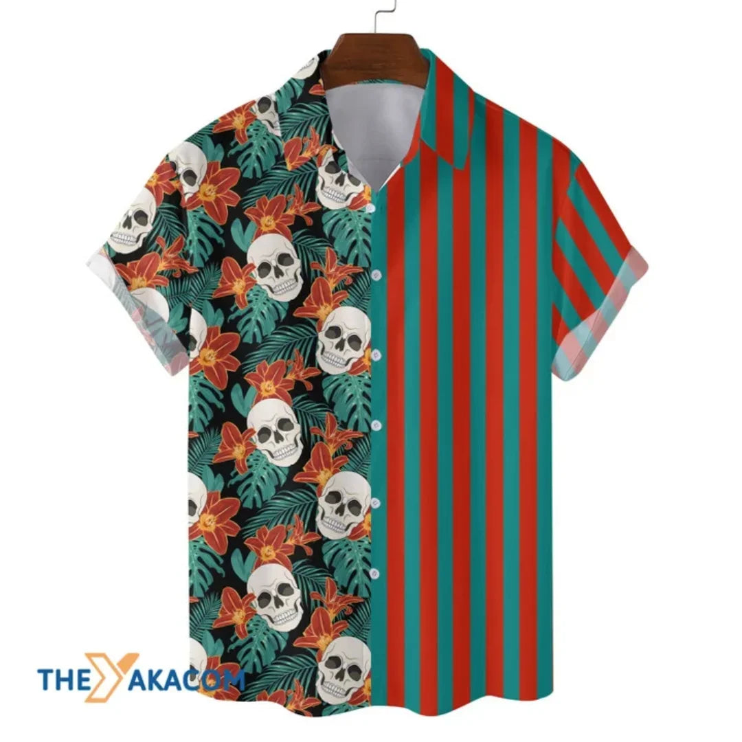 Pineapple Skull Hawaiian Shirts for Men, Funny Skull Halloween Tropical Shirt for Men Button Down, Skull Shirt For Women, Skull