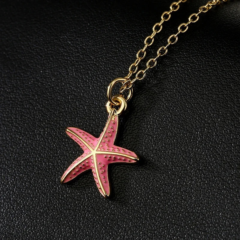 Bohemia Enamel Starfish Pendant Necklaces for Women Copper Gold Plated Clavicle Necklace Fashion Summer Beach Holiday Jewelry