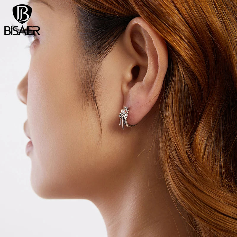 BISAER 925 Sterling Silver Retro Dragon Hoop Earrings Classic Hypoallergenic  Ear ClipFor Women Party Original Fine Jewelry Gift