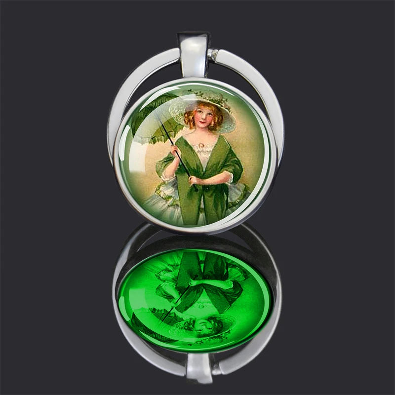 Porte-clés de la Saint-Patrick, cabochon en verre double face, porte-clés lumineux, trèfle, trèfle, Irlande, bijoux porte-bonheur, cadeau