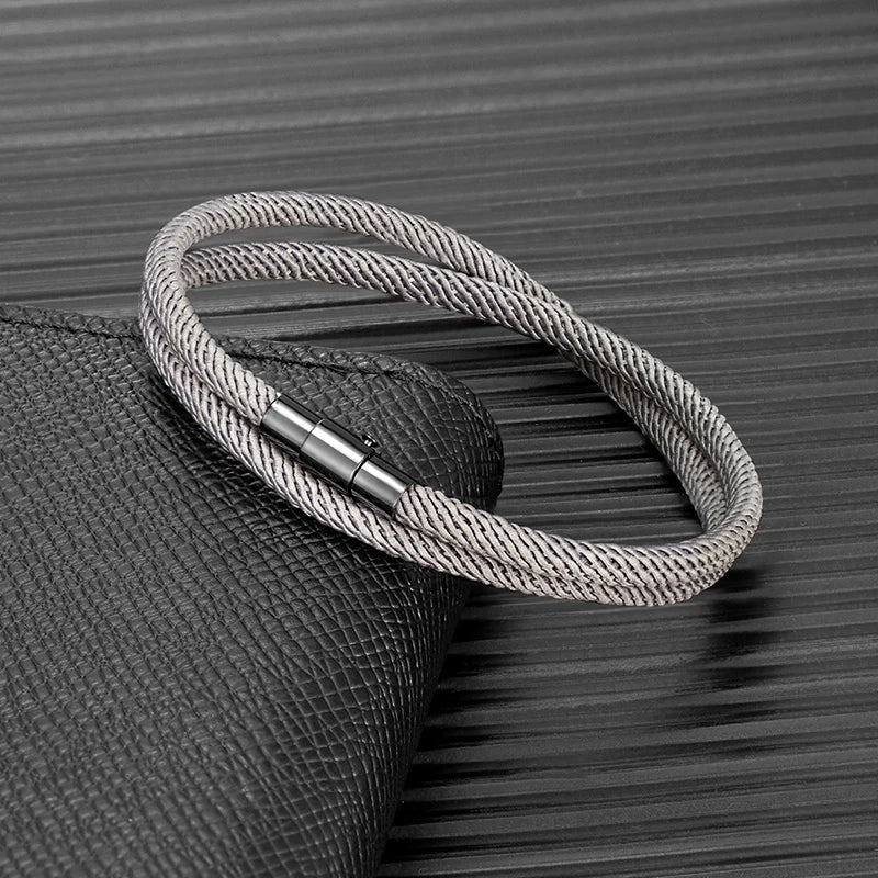 MKENDN Minimalist Double Layer Rope Bracelet Men Women Lucky Red Thread Bracelet Black 316L Magnet Clasp Couple Survival Jewelry