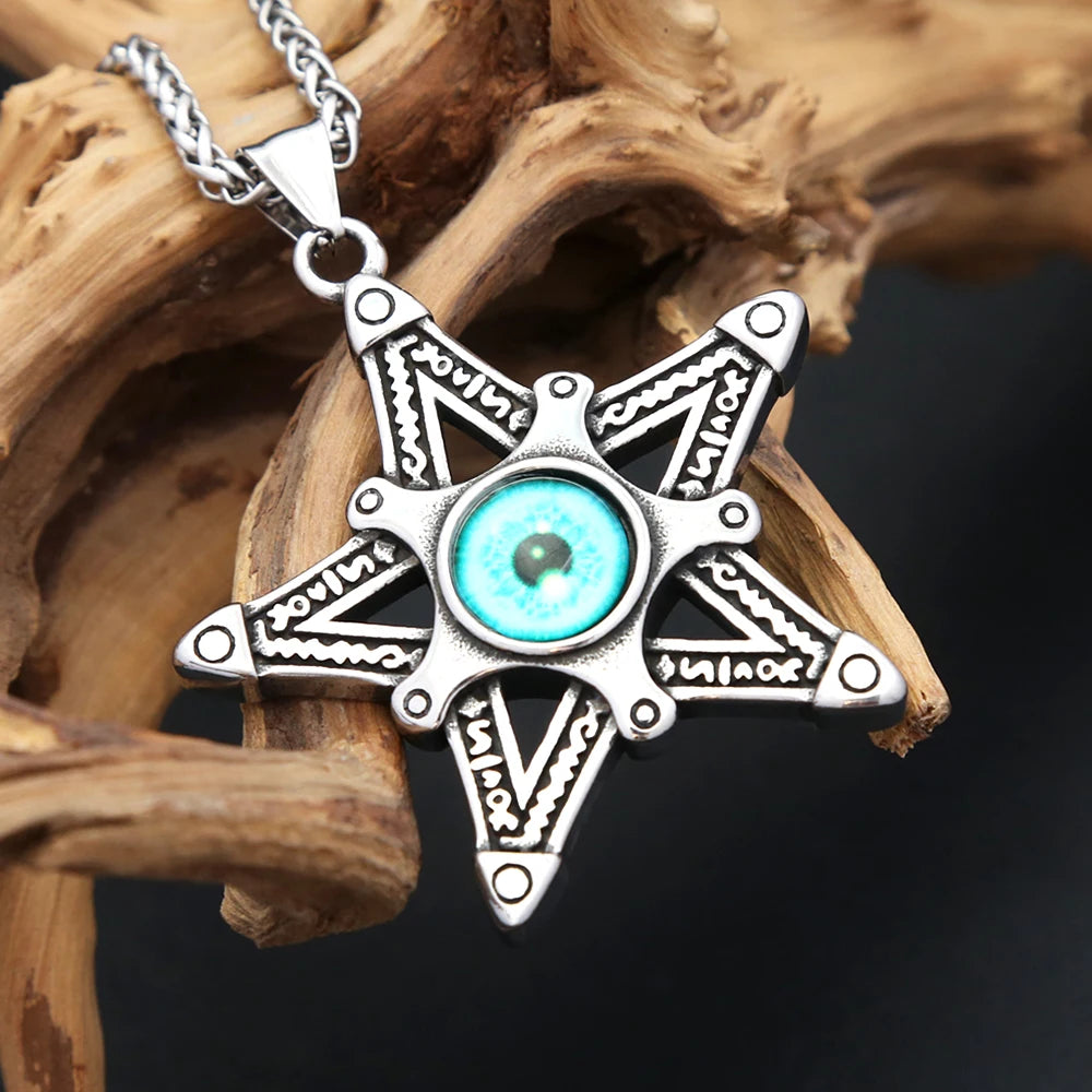 Vintage Pentagram Star Pendant Necklace For Man Stainless Steel Fashion Domineering Devils Eye Necklaces Party Jewelry Wholesale