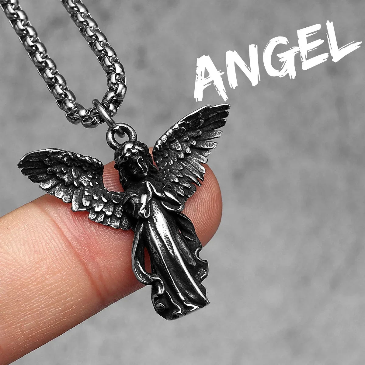 Collier avec ailes d'anges en prière en acier inoxydable 316L pour homme et femme, chaîne avec pendentif, amulette de paix, bijoux rétro, cadeau de Noël pour homme