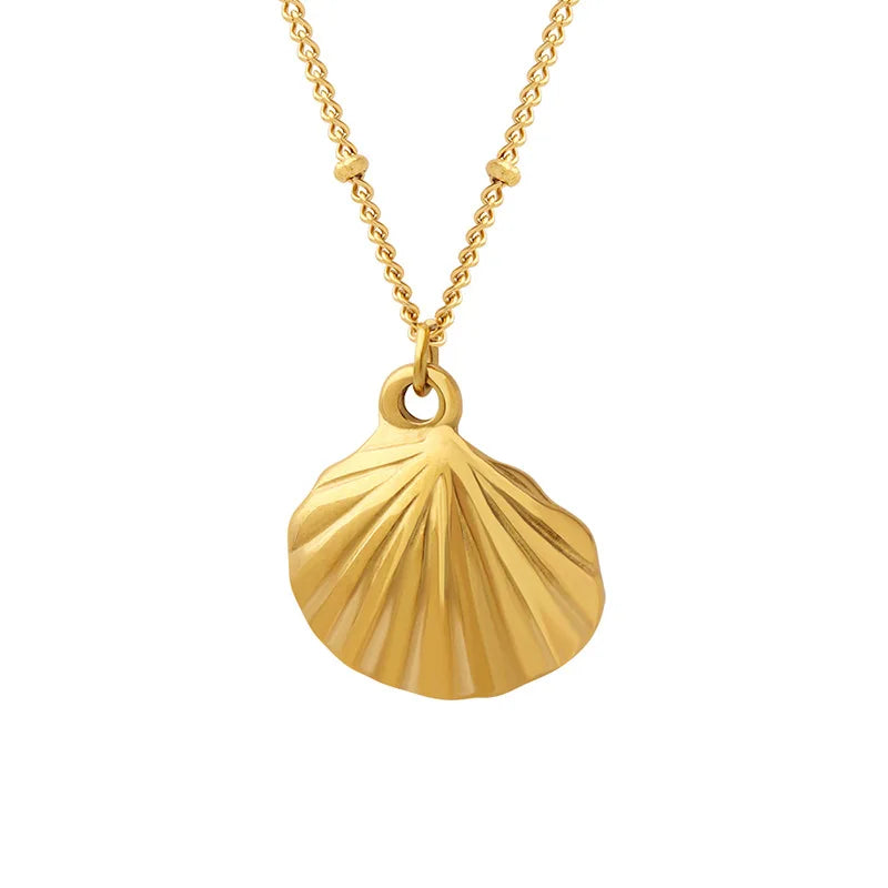 INS Trendy 18K Gold Plated Stainless Steel Shell Pendant Necklaces for Women Girls Waterproof Beach Jewelry Gift