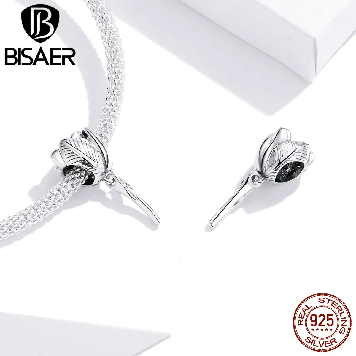 BISAER 925 Sterling Silver Charm Rose Flower Tulip Carnation Pendant For Mother Girl DIY Bracelets Necklace Fine Jewelry Gift