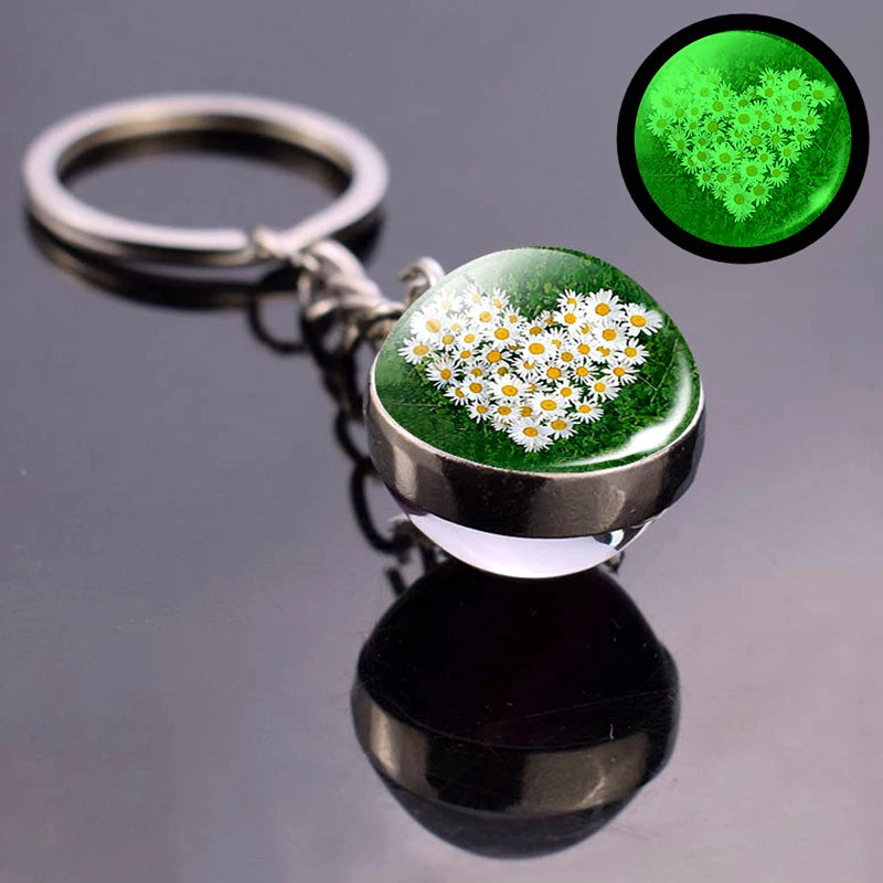 Glowing Clover Keychain Four Leaf Clover Luminous Glass Ball Key Chain Keyring Lucky Jewelry St Patricks Day Gifts Irish Pendant