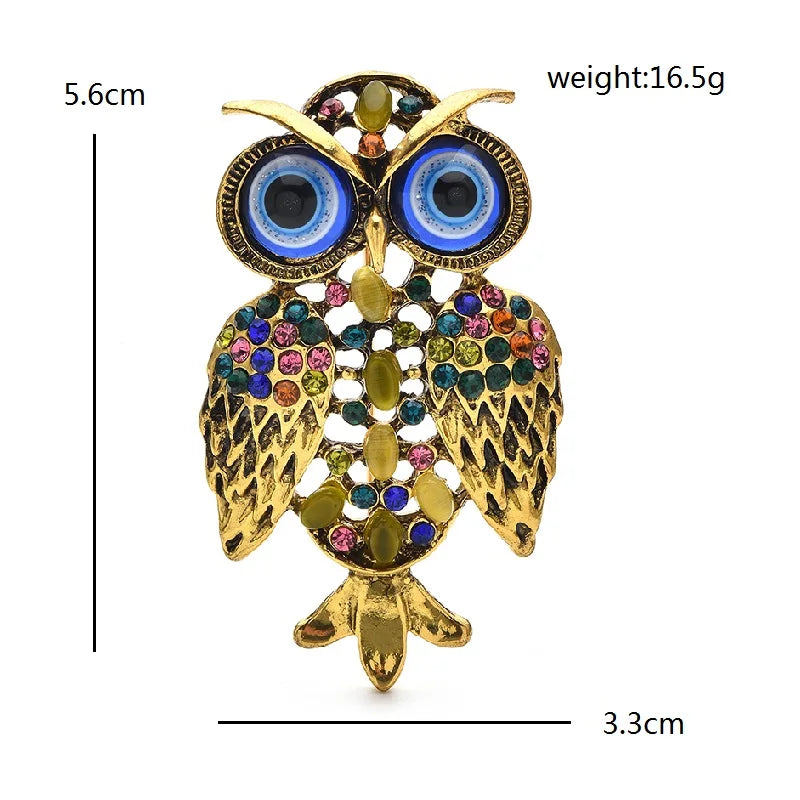 Wuli&baby Vintage Big Eyes Owl Brooches For Women Men Rhinestone Beautiful Bird Party Casual Brooch Pins Gifts