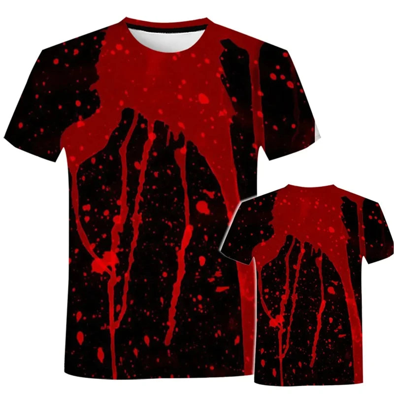 Camiseta con estampado 3D de terror y sangre divertida para hombre, ropa informal de moda, cuello redondo, manga corta, ropa de calle, camiseta de gran tamaño