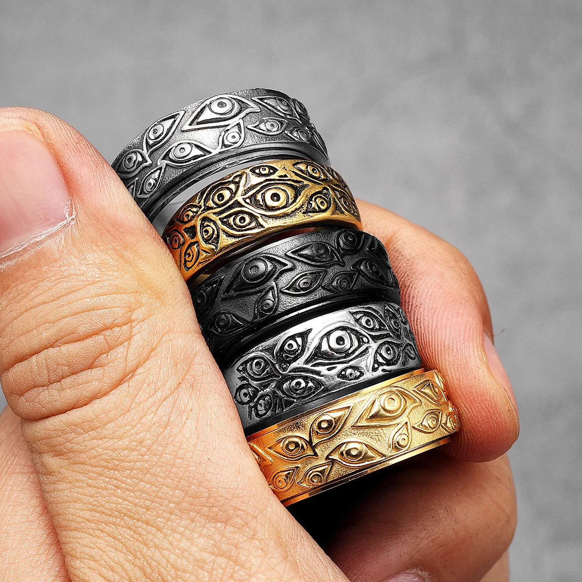 Devil Multi Eyes Men Rings Stainless Steel Punk Vintage Desinger Cool Stuff Fashion Jewelry Accessories For Women Gift Wholesale