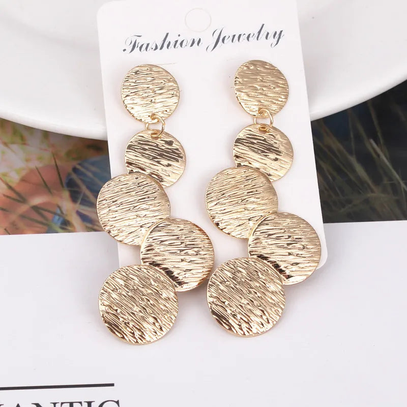 European Exaggerated Irregular Uneven Drop Earrings for Female Disc Multi-layer Ladies  Round Long Earrings Boho Ear Jewelry