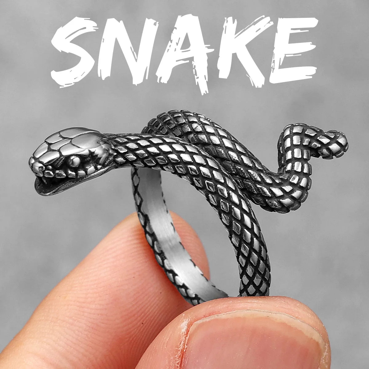 Ferocious Snake Ring 316L Stainless Steel Men Open Rings Viper Punk Rap Rock for Raper Male Jewelry Halloween Creativity Gift