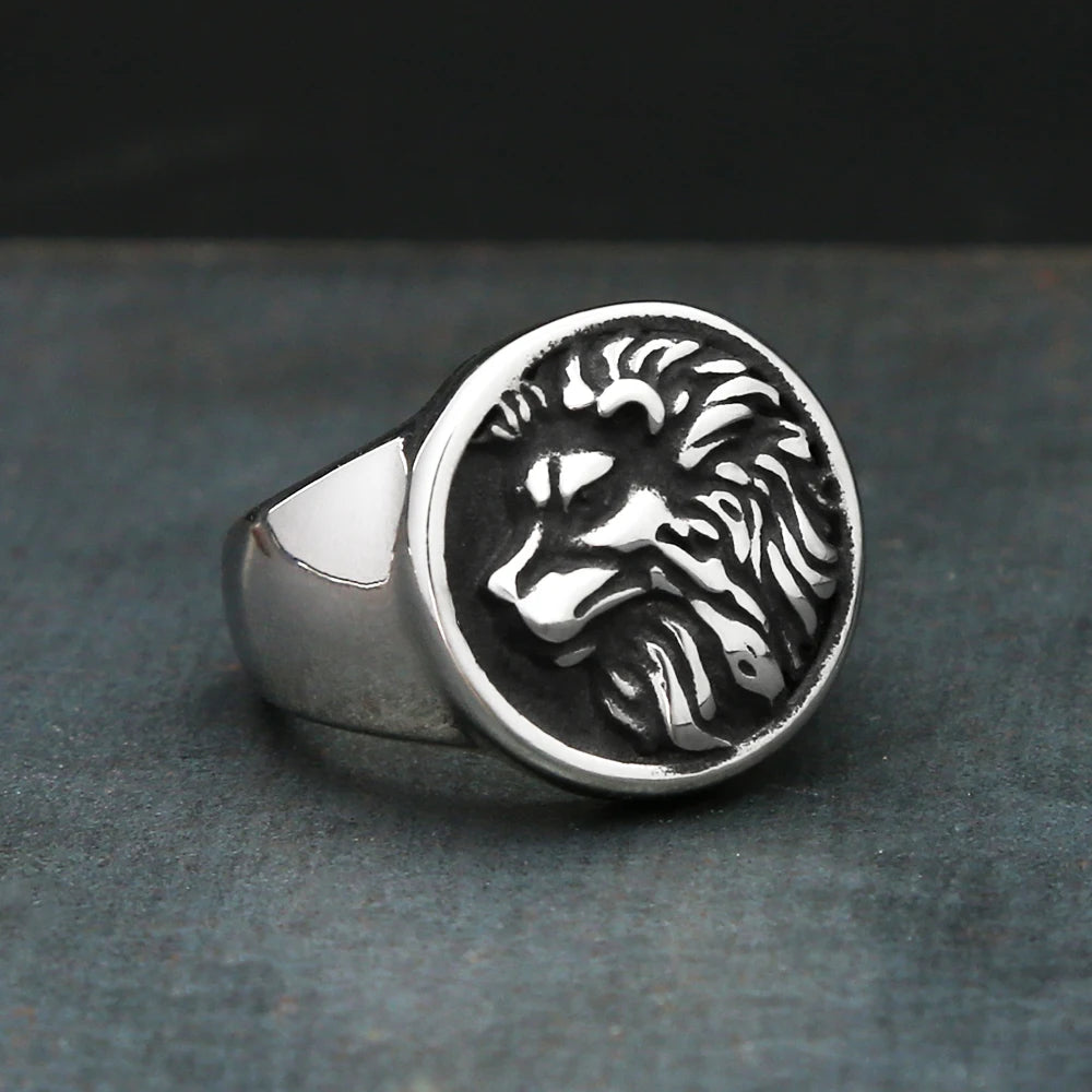 Gothic Punk Stainless Steel Lion Head Rings For Men Women Fashion Cool Domineering Vintage Animal Ring Party Jewelry Wholesale