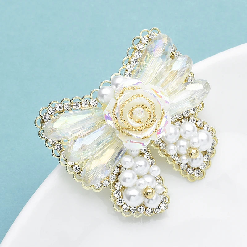 Wuli&baby Handmade Pearl Crystal Butterfly Brooches For Women White Beautiful Insects Party Office Brooch Pins Gifts