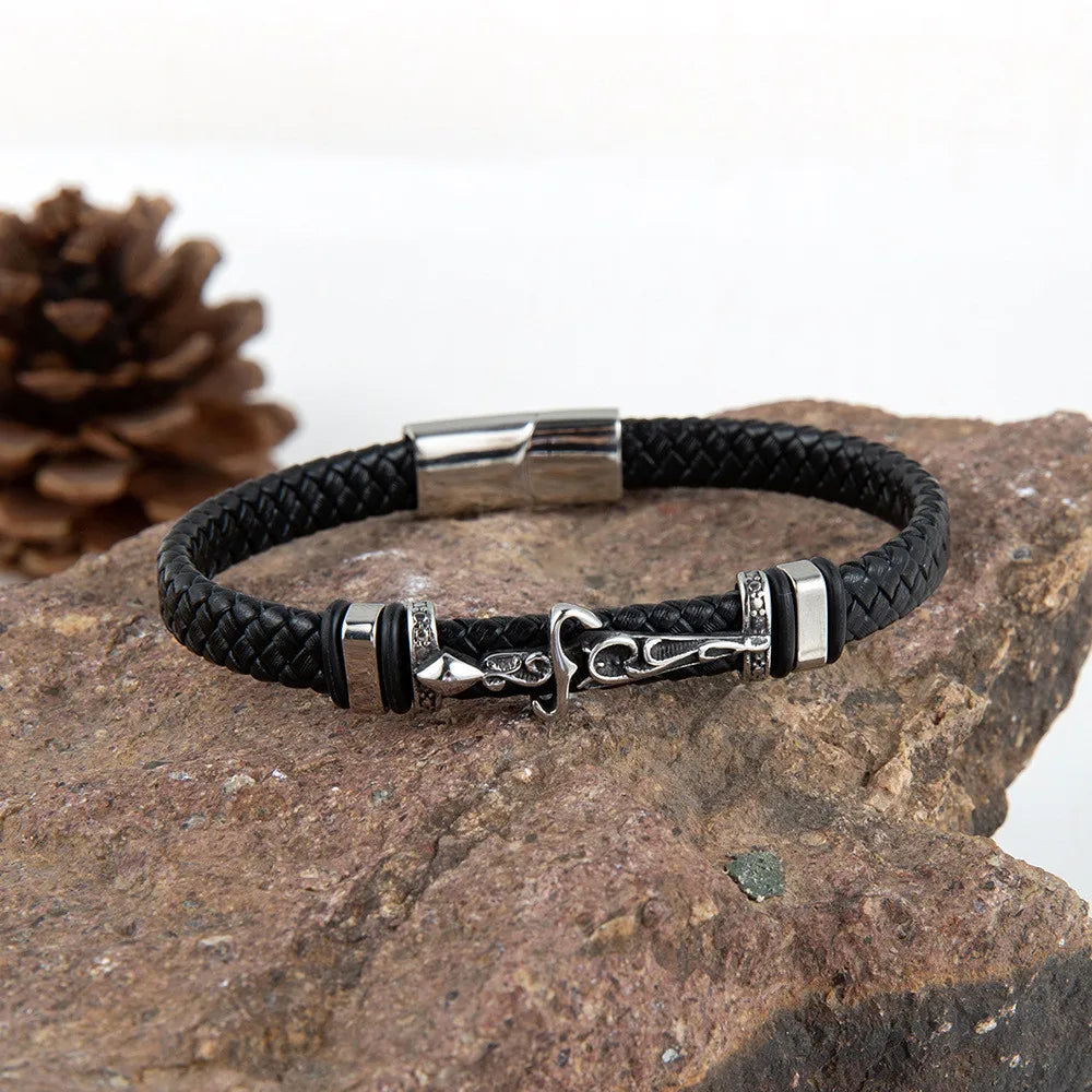 MKENDN Simple Style Men Retro Viking Knight's Sword Bracelet Charm Leather Rope Bracelet Male Norse Amulet Jewelry