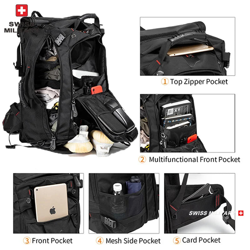 SWISS MILITARY Travel Backpack Men Durable Backpack Multifunction Laptop Bag Outdoor Mountaineering Fitness Backpack Luggage Bag