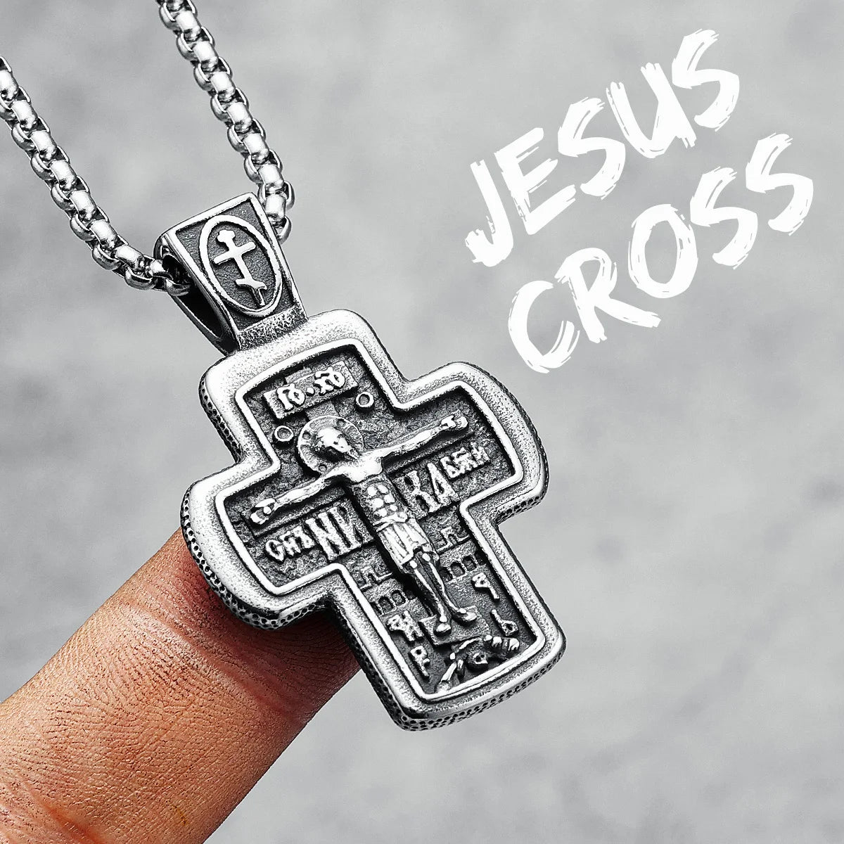 Jesus Cross Pendant Vintage 316L Stainless Steel Men Necklace Retro Chain Religion Rock Belief for Friend Male Jewelry Best Gift