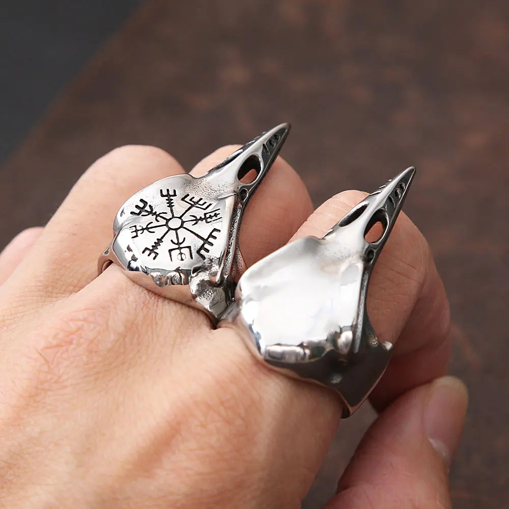 Vintage Gothic Odin Crow Skull Ring For Men Boys Stainless Steel Viking Compass Rings Punk Biker Amulet Jewelry Gift Wholesale