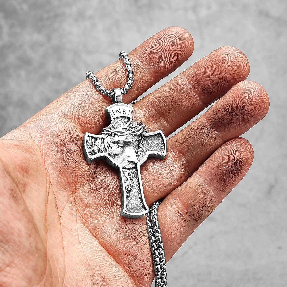 INRI Jesus Cross Religon Amulet Stainless Steel Men Women Necklaces Pendants Chain Punk Trendy Jewelry Creativity Gift Wholesale