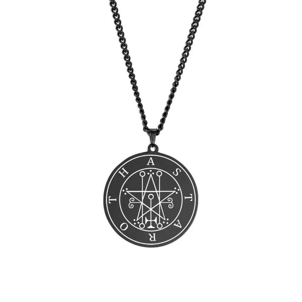 Collier en acier inoxydable Dreamtimes ASTAROTH Sceal Sigil pour femmes/hommes Collier de déclaration Satan clé cachée King Goetia Pin Bijoux