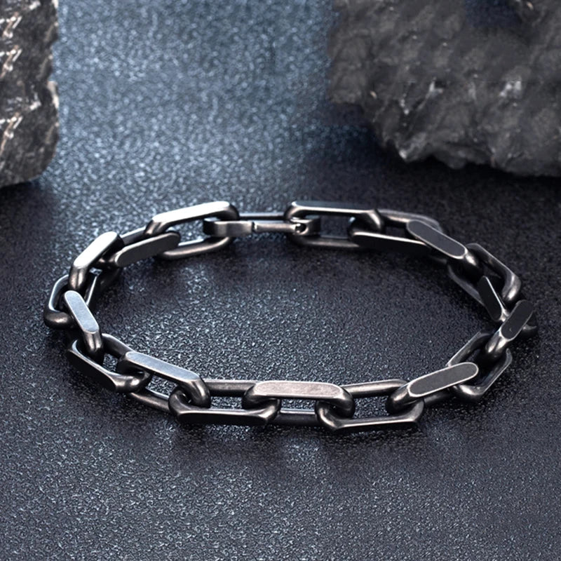 MKENDN Vintage Oxidized Chain Link Men Bracelet Punk Rock Stainless Steel Motorcycle Biker Bracelets Male Wristband Jewelry Gift