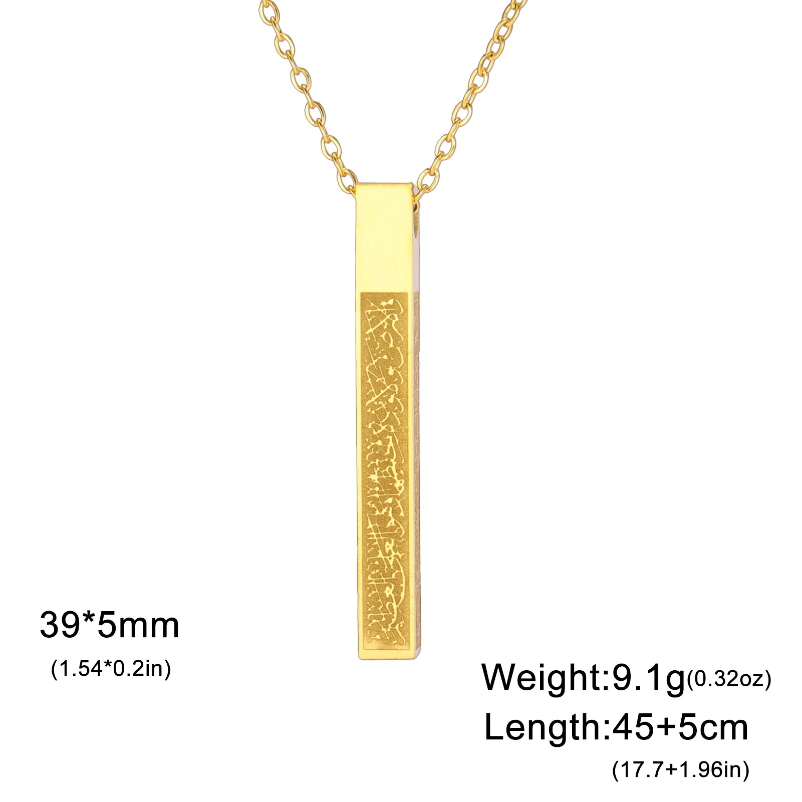 Dreamtimes Stainless Steel Strip Dimensional Pendant Four Sides Engraved Islamic Runes Necklace for Men Lucky Amulet Jewelry