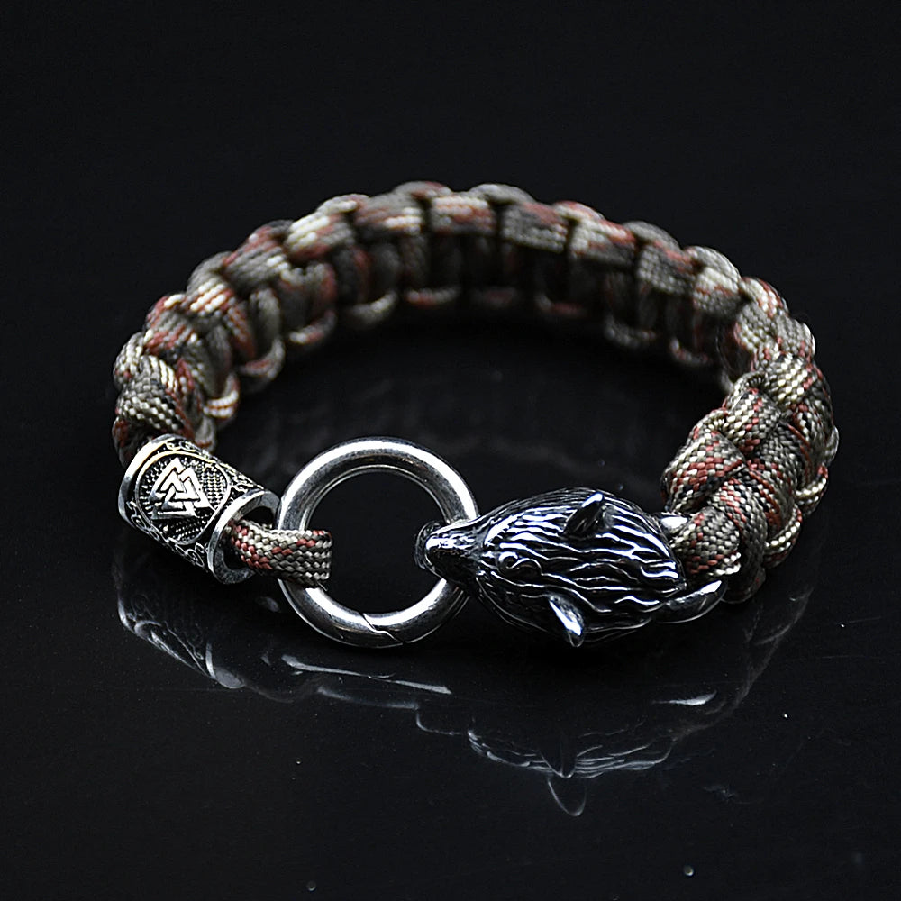 Bracelets en acier inoxydable Celtes Loup Hommes Nordique Vikings Runes Paracord Corde Bracelets homme Bijoux