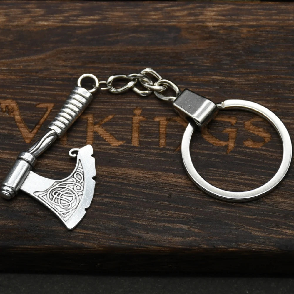 Viking Axe Pendant Key Chain for Men Runes Celtics Knot Vintage Key Rings Keychain Slavic Amulet Alloy Jewelry Gifts