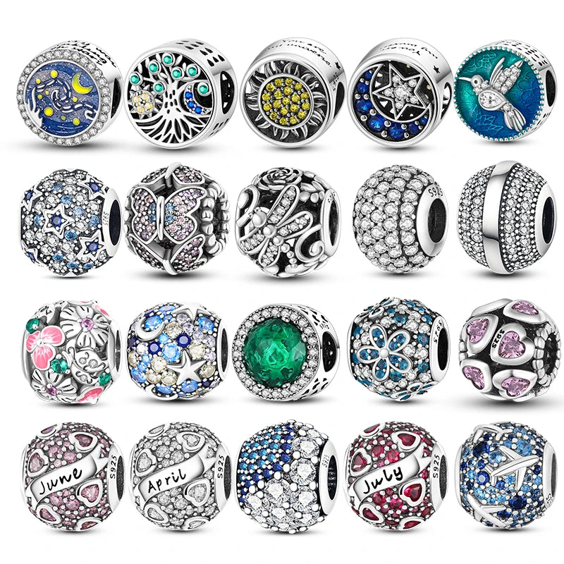 Colorful Round Inlaid CZ Zircon Charms Beads fit Original Pandora Bracelet Pendant plata de ley 925 Sterling Silver Jewelry Gift