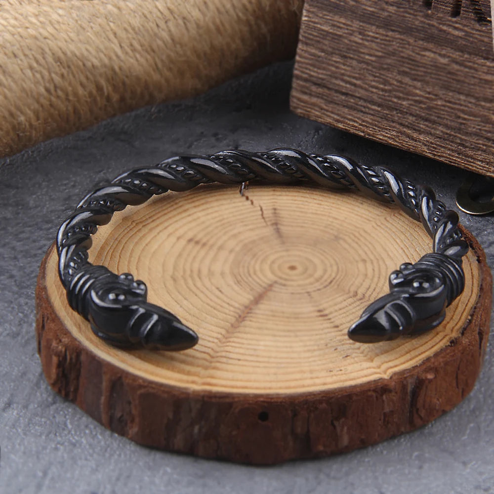 Stainless Steel Nordic Viking Norse Raven Bracelet adjustable Men Wristband Cuff Bracelets with Viking Wooden Box