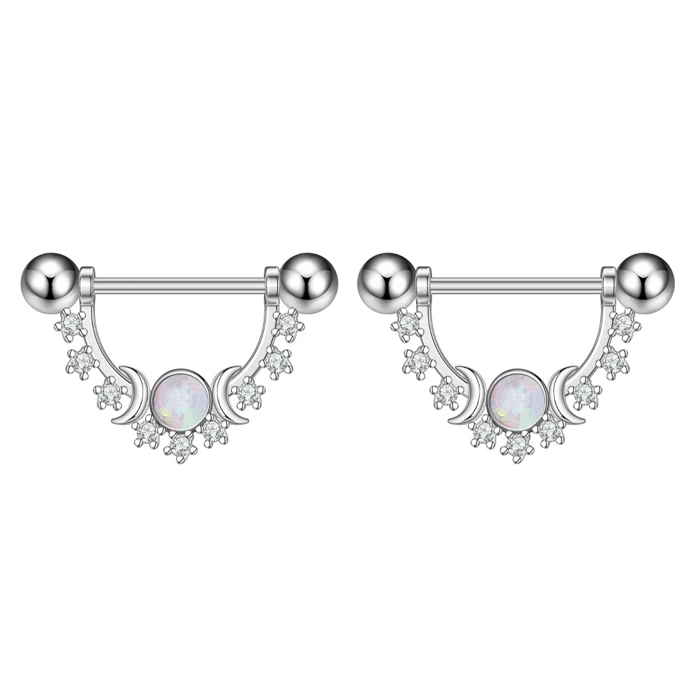 Both Sides Unscrew Chain Dangled Nipple Piercing Barbell Stainless Steel Flower Crystal Nipple Shield Cover Nipple Rings Jewelry