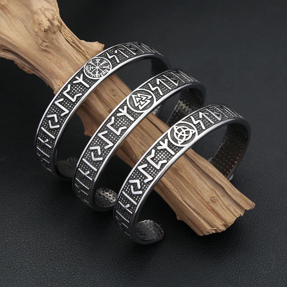 Vintage Nordic Vikings Compass Bracelet 316L Stainless Steel Viking Runes Cuff Bangles For Men Women Fashion Amulet Jewelry Gift