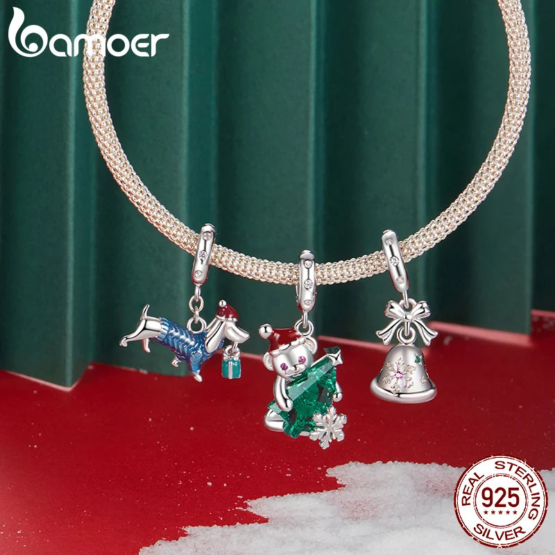 BAMOER 925 Argent Sterling Renne De Noël Charm Perle Fit Bracelet Original DIY Bamoer Charm pour la Fabrication De Bijoux Cadeau De Noël