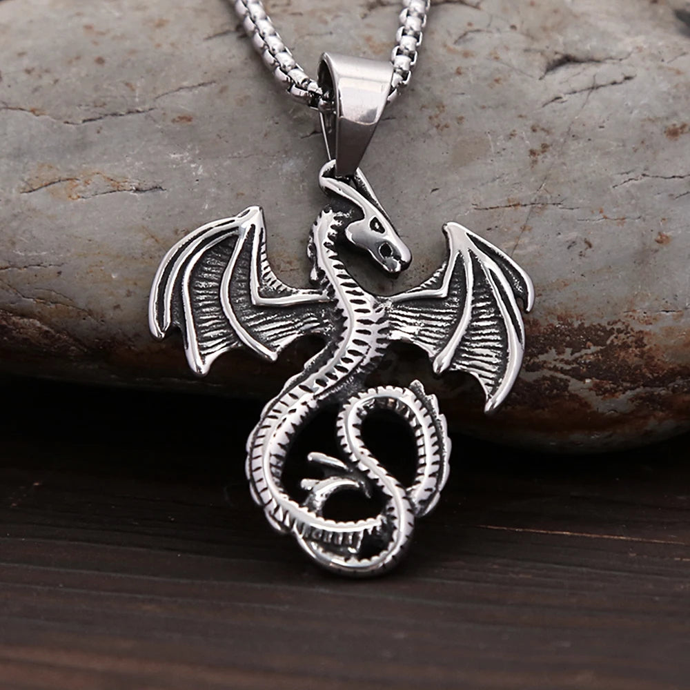 Punk Vintage Flying Dragon Anhänger Halskette für Männer Frauen Biker Edelstahl Pterosaur Choker Halsketten Charm Schmuck Geschenke