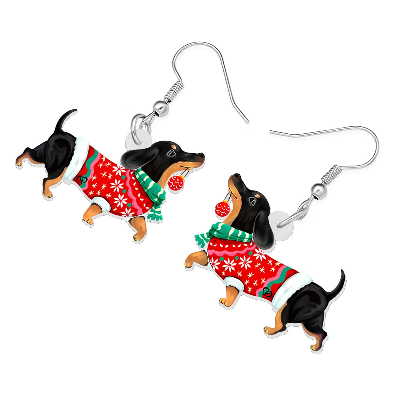 BONSNY Acrylic Funny Christmas Puppy Earrings Dachshund Dog Drop Dangle Jewelry For Women Kid Pets Gifts Decor