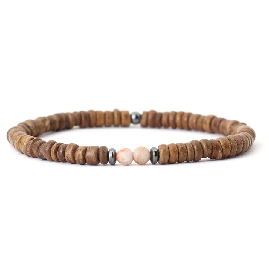 Noter New 4mm Men Natural Coconut Bead Bracelet Vintage Meditation Wooden Braclet Healing Braslet Tiger Eyes Stone Pulsera Homme